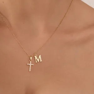 Personalisierte Edelstahl Halskette Mit Zirkonia Kreuz Und Initialen Buchstaben Anhänger Gold Silber Plattiert Schmuck Geschenk Für Damen