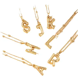 Collares chic de iniciales burbuja 3D con cadenas de cuentas doradas y colgantes de alfabeto