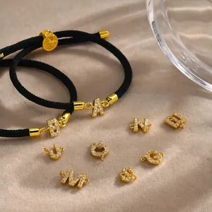 Bracelet ajustable en cordon noir de Milan avec lettres A-Z dorées serties de zircons