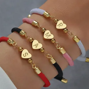Edelstahl Herz Anfangsbuchstabe Geflochtenes Seil Armband Für Damen Verstellbarer Alphabet Schmuck A-Z Geschenk