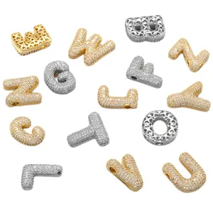 Anhänger mit Buchstaben-Initialen, besetzt mit Zirkonia-Kristallen in Gold und Silber