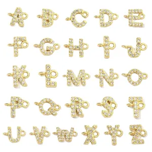 Pendentifs alphabet A-Z dorés avec zircons sertis pour création de bijoux DIY