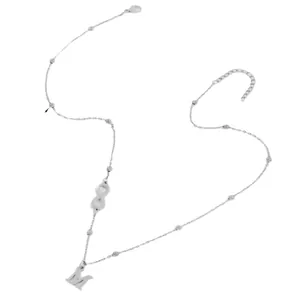 Minimalist silver infinity necklace with bead chain and capital letter M pendant charm