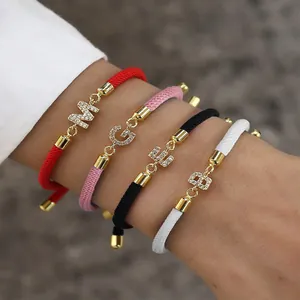 Initial Buchstabe Geflochtenes Seil Armband Vergoldetes Kupfer Zirkonia Personalisiert Einstellbar Mode Schmuck Für Damen Herren