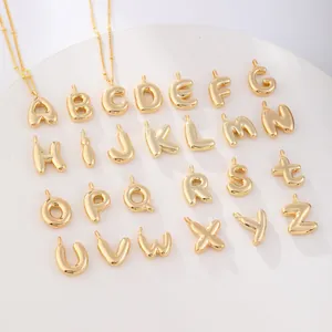 Polished 18K gold plated balloon initial pendant necklace featuring 26 alphabets A-Z