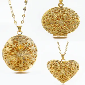 Vintage Hol Filigraan Medaillon Halsketting Goud Zilver Verguld Koper Hart Ovaal Rond Hanger Fotolijst Gedenksieraden