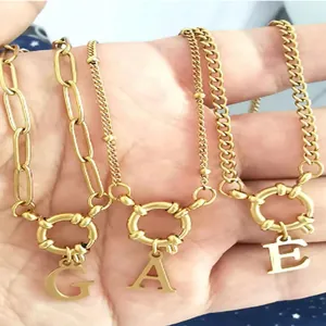 Collana con Pendente Iniziale Alfabeto Rame Placcato Oro per Donna Uomo Moda Collane Lettera Iniziale Catena Curb Catena a Sfere Gioielli Regalo