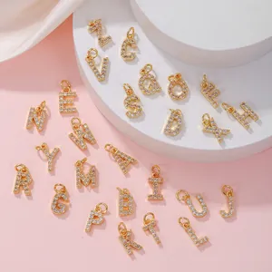 Vergulde roestvrijstalen A-Z letterhangers met zirkonia voor het maken van sieraden
