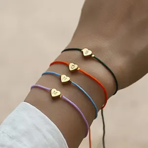 Minimalistisch Buchstabe Herz Anhänger Gewebt Kordel Armband Verstellbar Handgefertigt Mode Schmuck Damen Personalisiertes Initial Armband