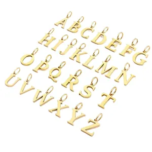 Set aus 26 goldenen Edelstahl A-Z Buchstabenanhängern mit gebürstetem Finish