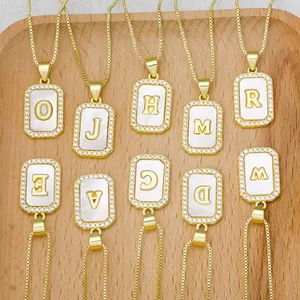 Pendentif En Cuivre Plaqué Or Avec Lettres Anglaises Incrustation De Nacre Zircone Bijoux De Mode Élégants Pour Femmes
