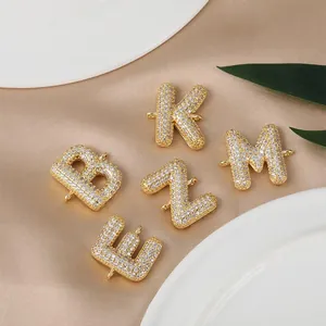 Connecteurs de lettres dorées avec zircons pavés pour la création de bijoux et colliers