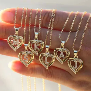 Mode Vergoldet Kupfer Herz Buchstabe Anhänger Halskette Mit Zirkonia Für Damen Personalisierter Schmuck Schlüsselbeinkette Geschenk