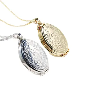 Gravierte Medaillon-Halsketten in Gold und Silber mit floralem Muster zum Öffnen
