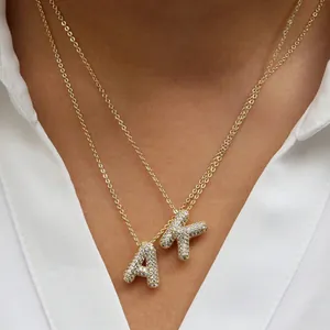 Edelstahl Zirkonia Blasenbuchstabe Anhänger Halskette Gold Silber Plattiert Alphabet Initial Halsketten Für Damen Schmuck