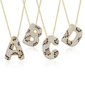 Collana Con Pendente Lettera Bolla 3D Rame Placcato Oro Con Zirconi Multicolore Stampa Leopardata Gioielli Alla Moda