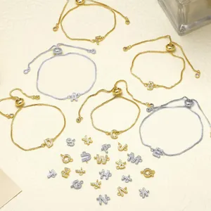 Double-layered chain bracelet with zircon A-Z letters in gold and silver finish