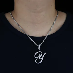 Hip-Hop Silberne Kordelkette mit eisigem Schreibschrift-Buchstaben Y Anhänger für Unisex