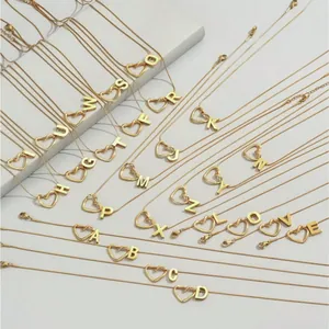 Golden alloy heart-shaped necklace with personalized capital English letters A to Z