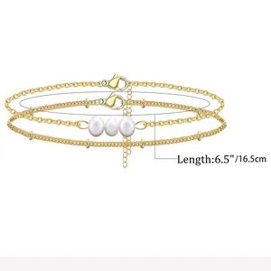 Détail du lot de chaînes dorées de 16,5 cm avec maillons simples et perles sur maille