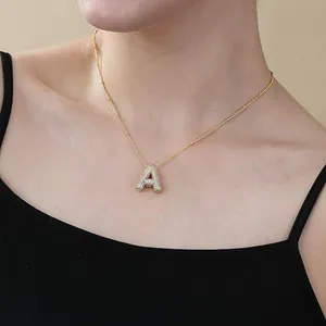 Collana con Pendente a Lettera dell'Alfabeto a Bolla Oro Argento Placcato Zirconia Strass Incastonati Gioielli per Uomo Donna