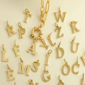 Gold OT toggle necklace featuring minimalist 26 alphabet letters in hip hop style fashion