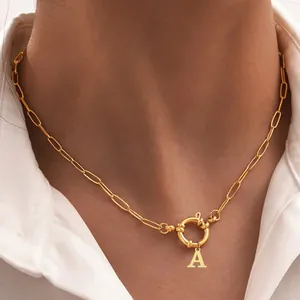 304 Edelstahl Büroklammerkette Halskette Für Damen Herren Gold Silber Plattiert Alphabet Anfangsbuchstabe Anhänger Federringverschluss Schmuck