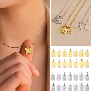 Stainless Steel English Initial Alphabet Pendant DIY Jewelry Making Accessories Gold Silver 26 English Letters Rectangle Tag Charm