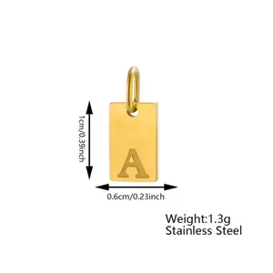 Macro view of gold stainless steel letter A pendant with 1cm height measurements