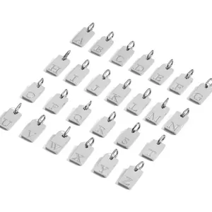 Set of 26 stainless steel rectangle alphabet pendants with engraved A-Z letters