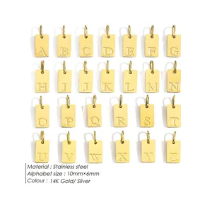 26-piece set of stainless steel alphabet charms in 14K gold and silver 10x6mm rectangular tags