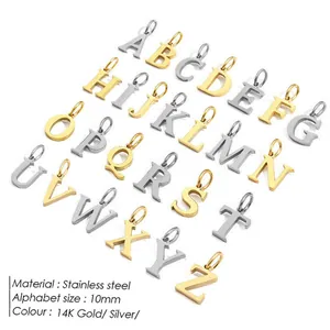 18K gold plated 10mm stainless steel alphabet letter pendants A-Z for necklaces