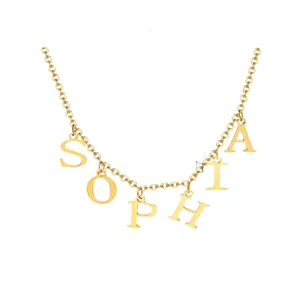 Golden Sophia name necklace with 18K gold plated minimalist capital letters pendant