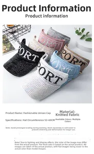 Detailed chart showing color options and size specifications for knitted SPORT sun visors