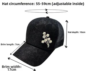 Dimensions détaillées pour l'élégante casquette de soleil en dentelle noire femme