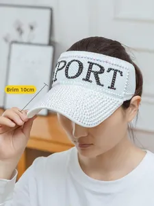 White rhinestone sun visor with 10cm brim and black PORT lettering for summer sports