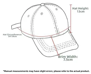 Guida alle taglie per cappello con altezza 13cm, tesa 7.5cm e circonferenza 54-59cm