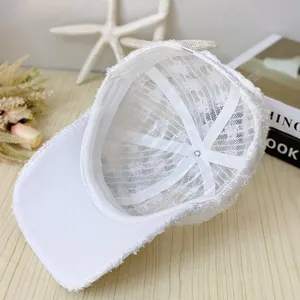 Internal structure of breathable white lace baseball cap with six-panel support frame