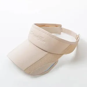 Beige adjustable sun visor hat with retractable wide brim and breathable mesh fabric