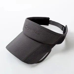 Detail view of dark grey visor with breathable mesh side panels and adjustable strap