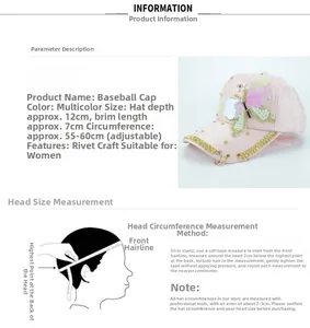 Especificaciones de talla para gorra rosa con mariposa de strass y anillos metálicos