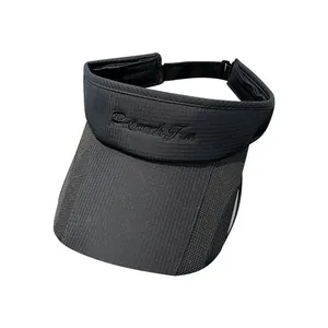 Unisex black retractable sun visor hat with Petals Fine embroidery and mesh panels