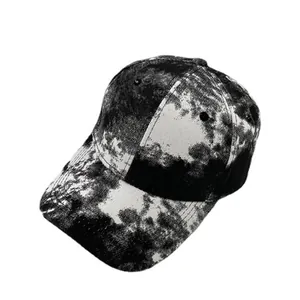 Casquette de baseball unisexe en coton tie-dye avec motif d'encre noir et blanc