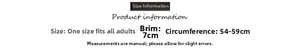 Detailed size chart for lamb wool baseball cap showing 54-59cm head circumference