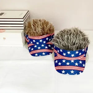 Detail of USA flag pattern visors with colorful wig hair hairpiece for Independence Day