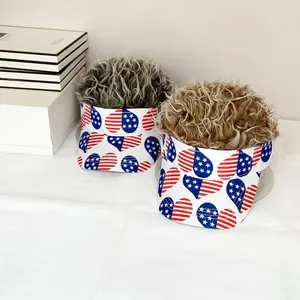 USA flag pattern baseball sun visor caps with fuzzy synthetic wig hair decorations