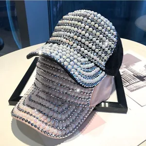 Fashionable baseball cap for women with elegant pearls and sparkling rhinestones