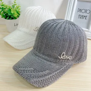 Casquette de Baseball en Tricot à Mailles Avec Lettre LOVE en Strass Pour Femmes Ajourée Respirante Réglable Chapeau de Soleil Été