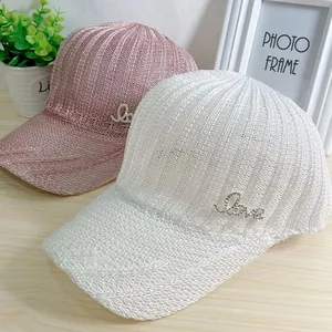 Casquettes de baseball tricotées roses et blanches avec lettres Love en strass