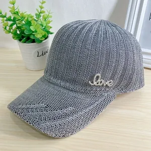 Casquette de baseball en maille grise avec lettrage LOVE en strass pour femmes été soleil